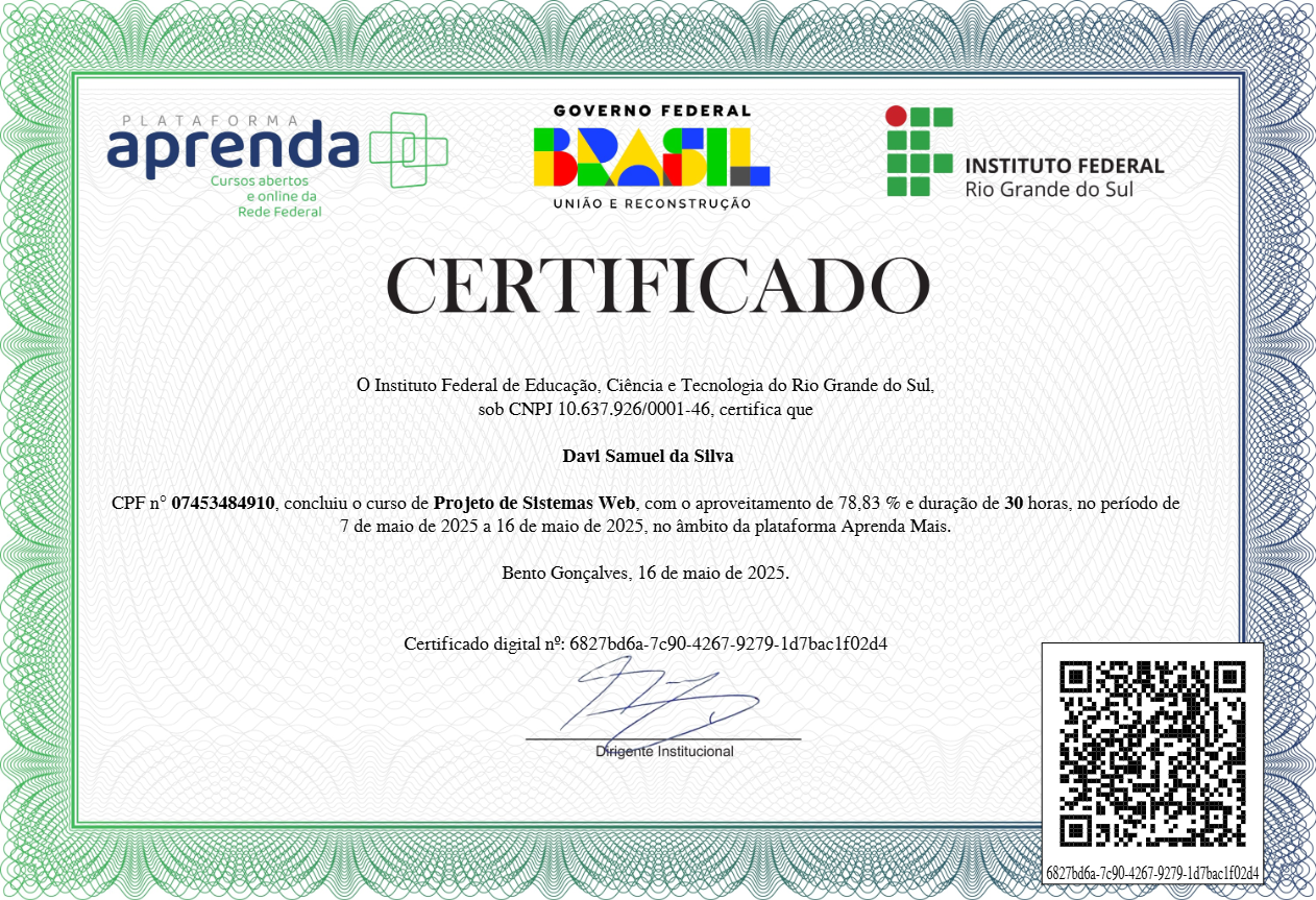 projeto de sistemas web Certificado